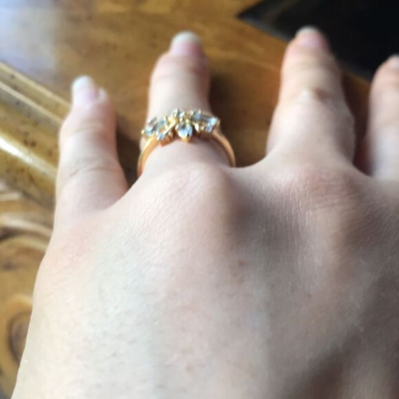 Natural Blue Topaz Moissanite Sterling Silver Snowflake Ring Size 6 - Picture 3 of 7